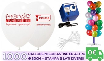 Offerta: 1000 Palloncini con Logo su due lati diversi con astine gonfiatore elettrico e albero porta palloni